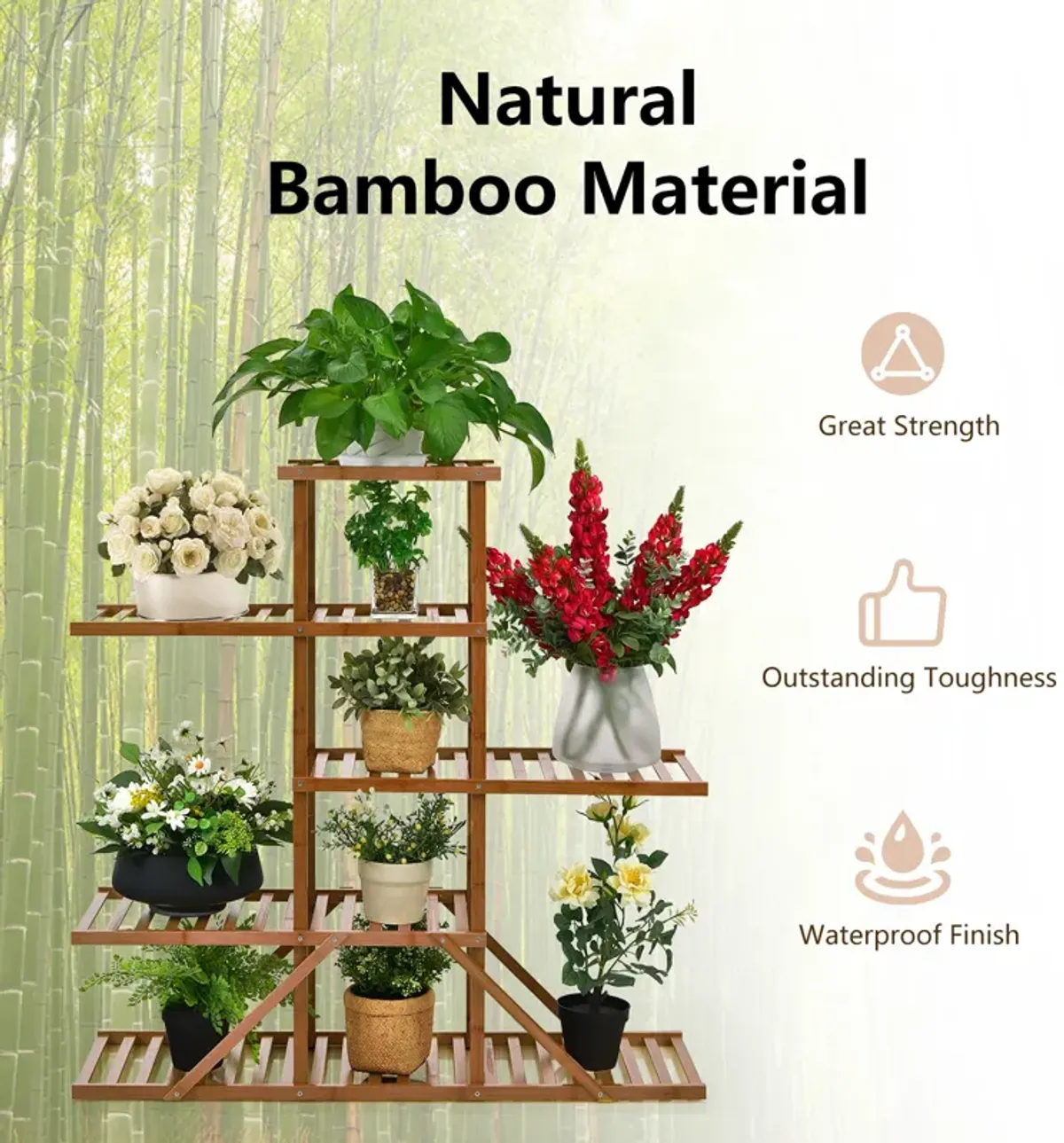 5-tier 10 Potted Bamboo Plant Stand