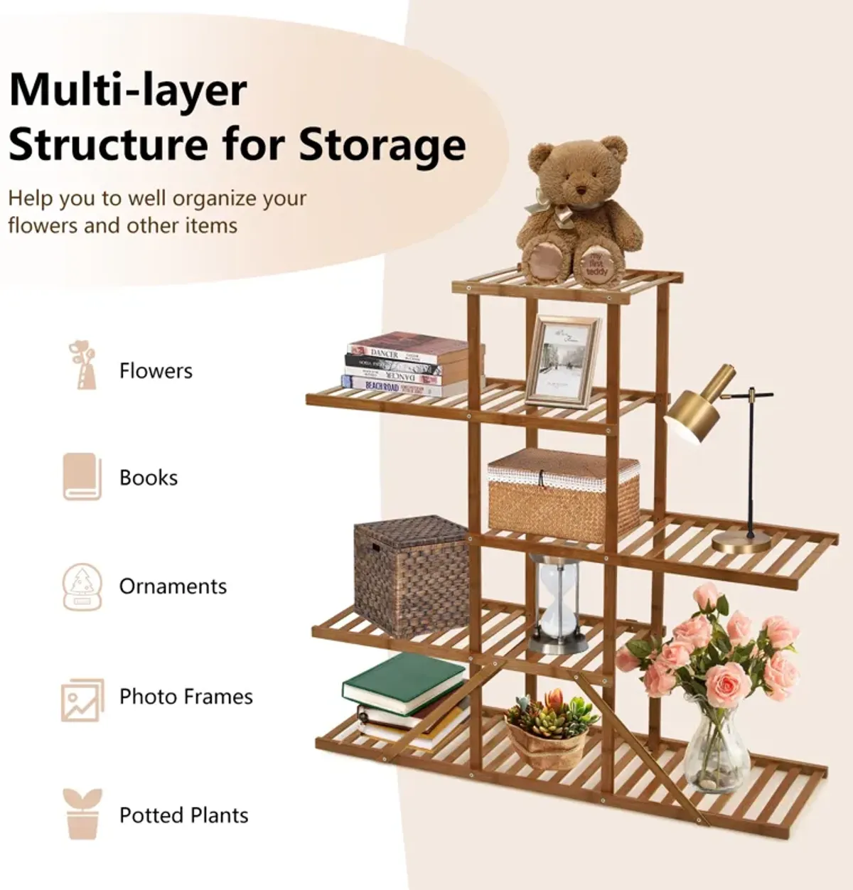 5-tier 10 Potted Bamboo Plant Stand