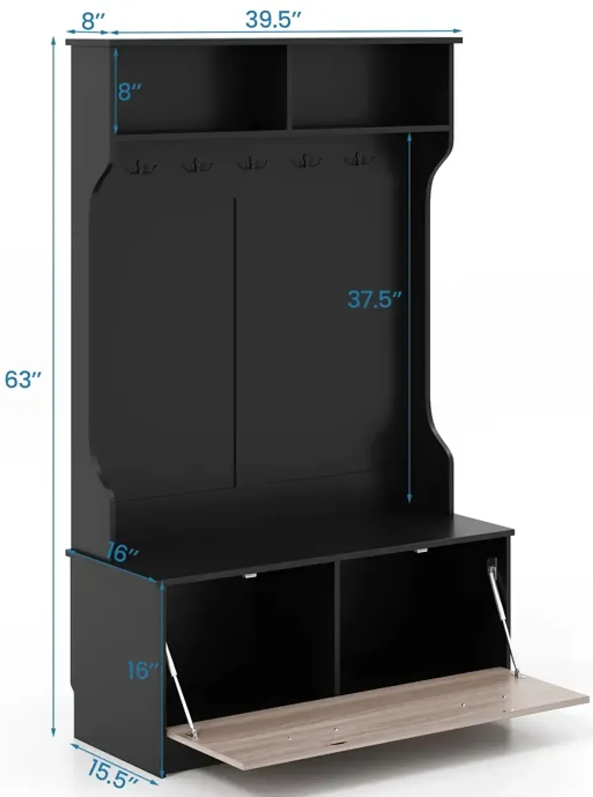 3 in 1 Coat Rack with Entryway Bench and Hooks and Enclosed Cabinet