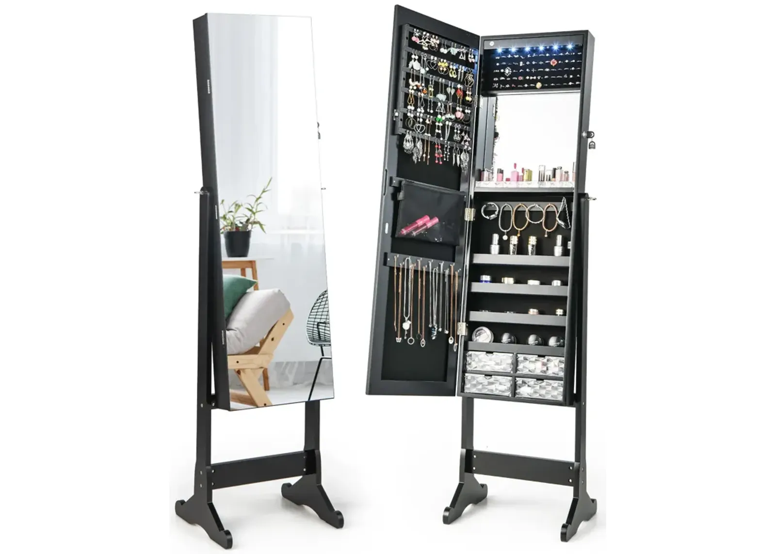 Free Standing Full Length Jewelry Armoire with Lights