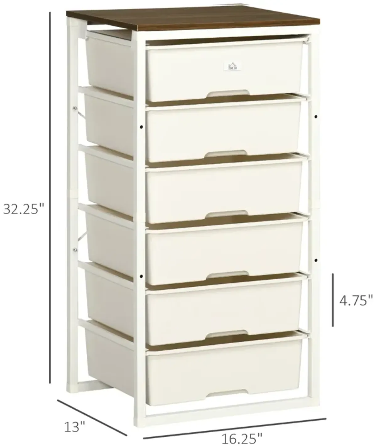 White Bedroom Storage: 6-Drawer Chest with Steel Frame