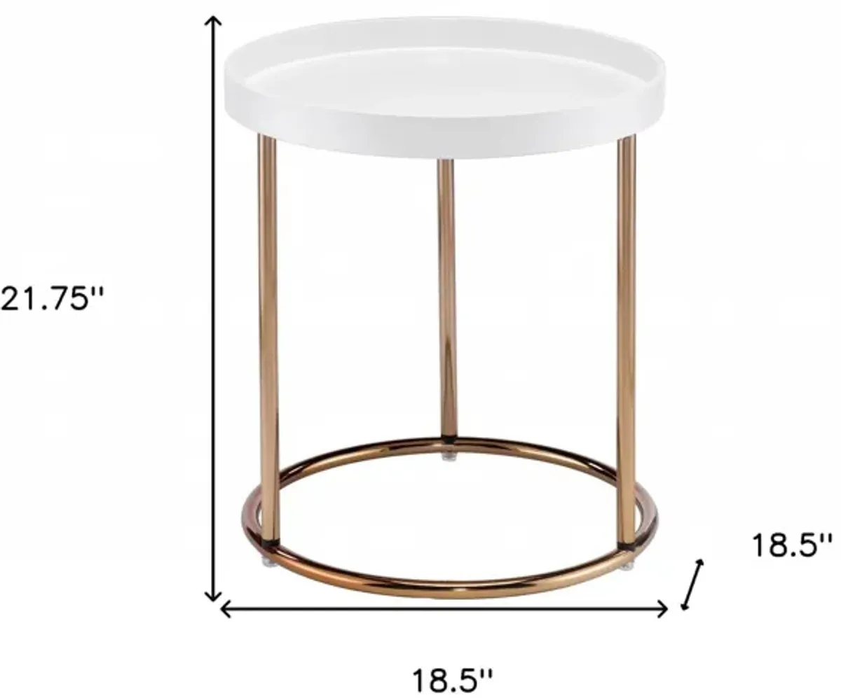 Hivvago 22" Copper And White Solid Wood And Steel Round End Table