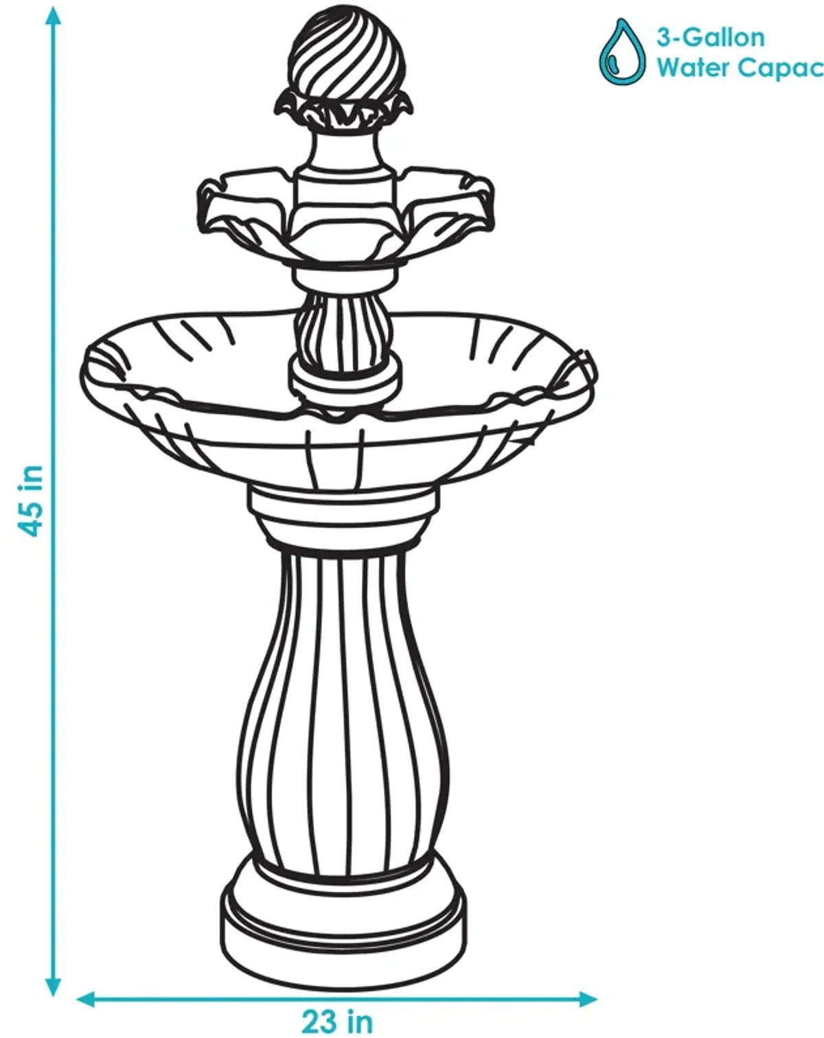 Sunnydaze Arcade Resin Outdoor 2-Tier Solar Fountain with Battery