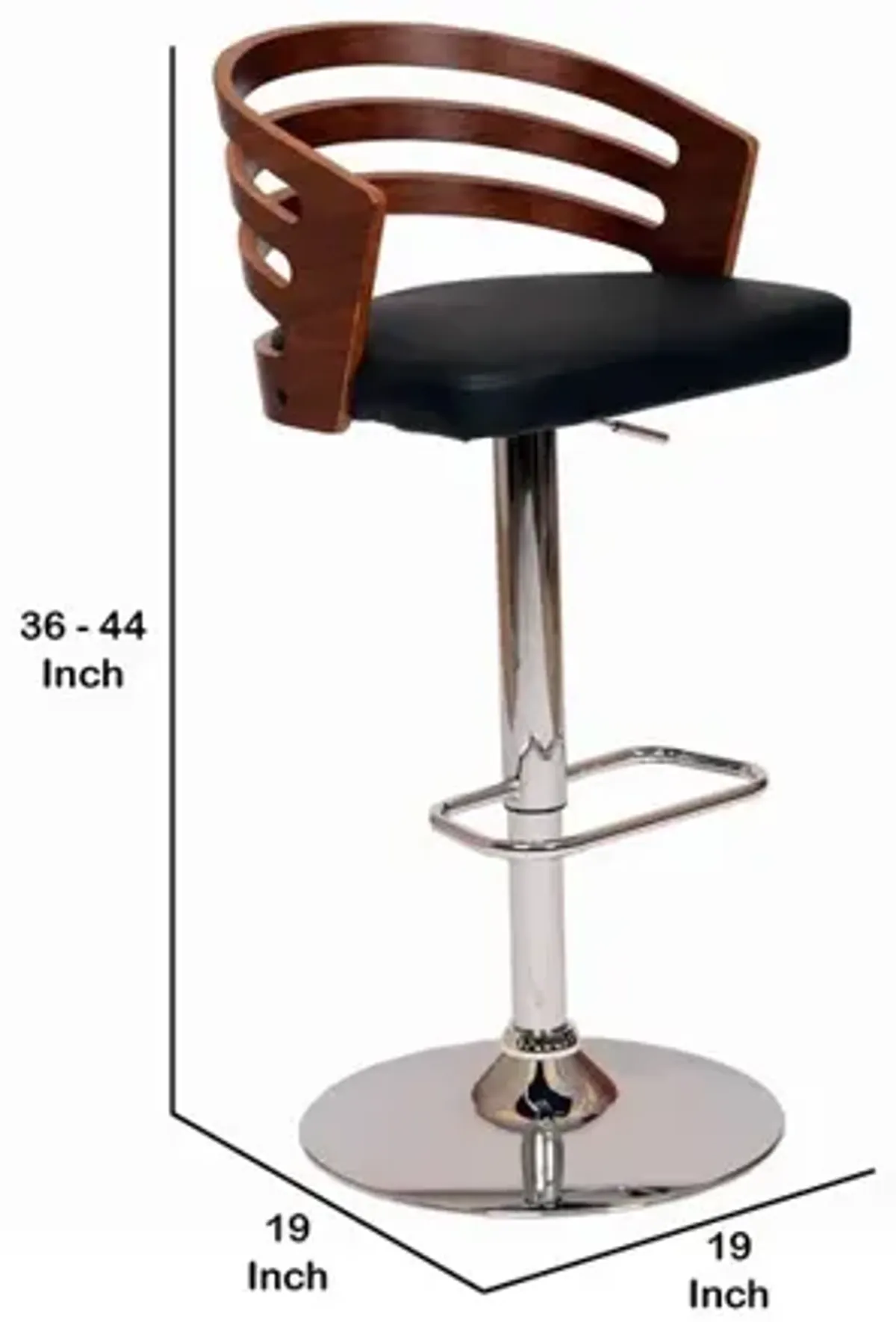 Open Wooden Back Faux Leather Barstool with Pedestal Base, Black and Brown-Benzara