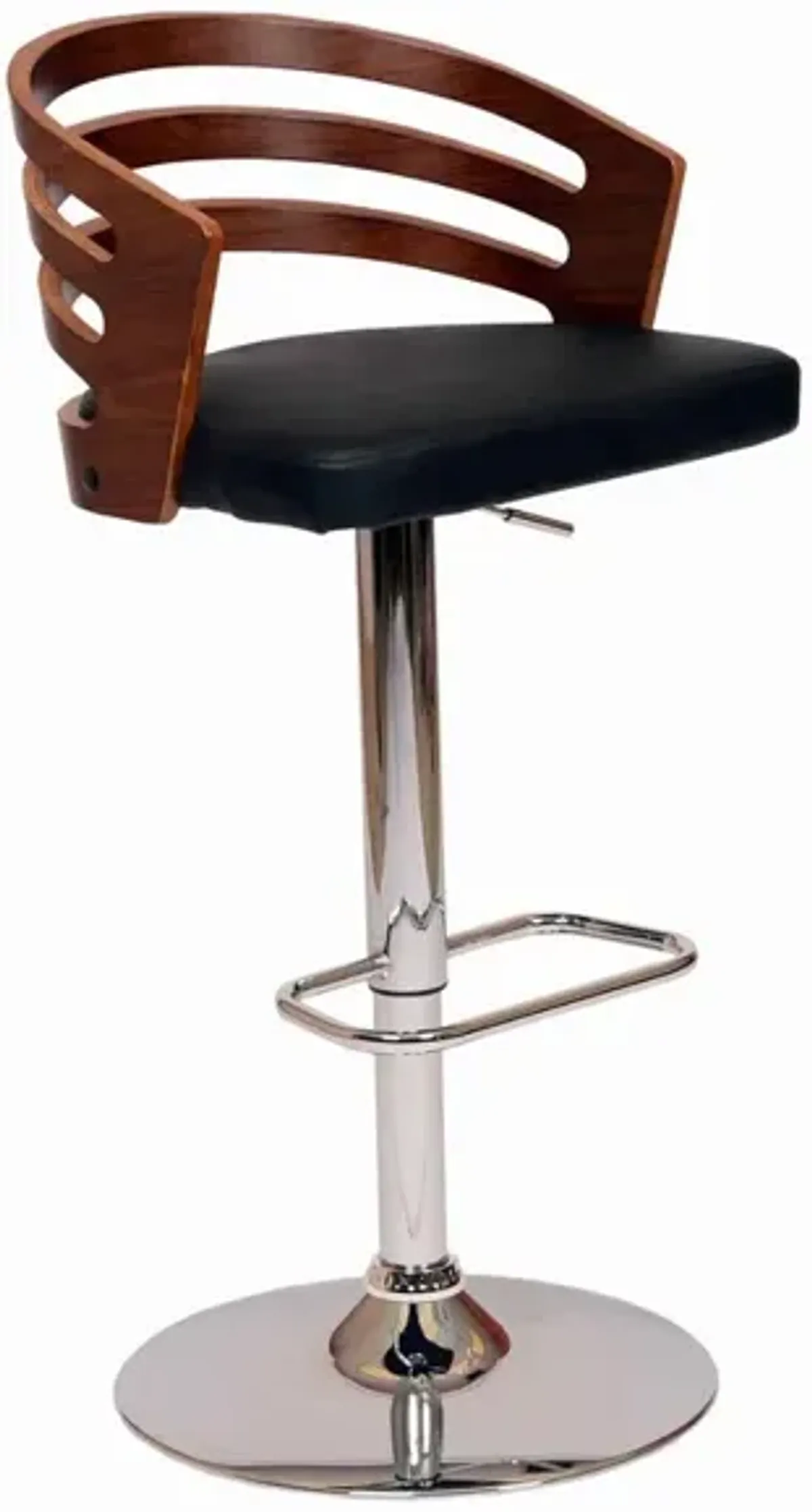 Open Wooden Back Faux Leather Barstool with Pedestal Base, Black and Brown-Benzara