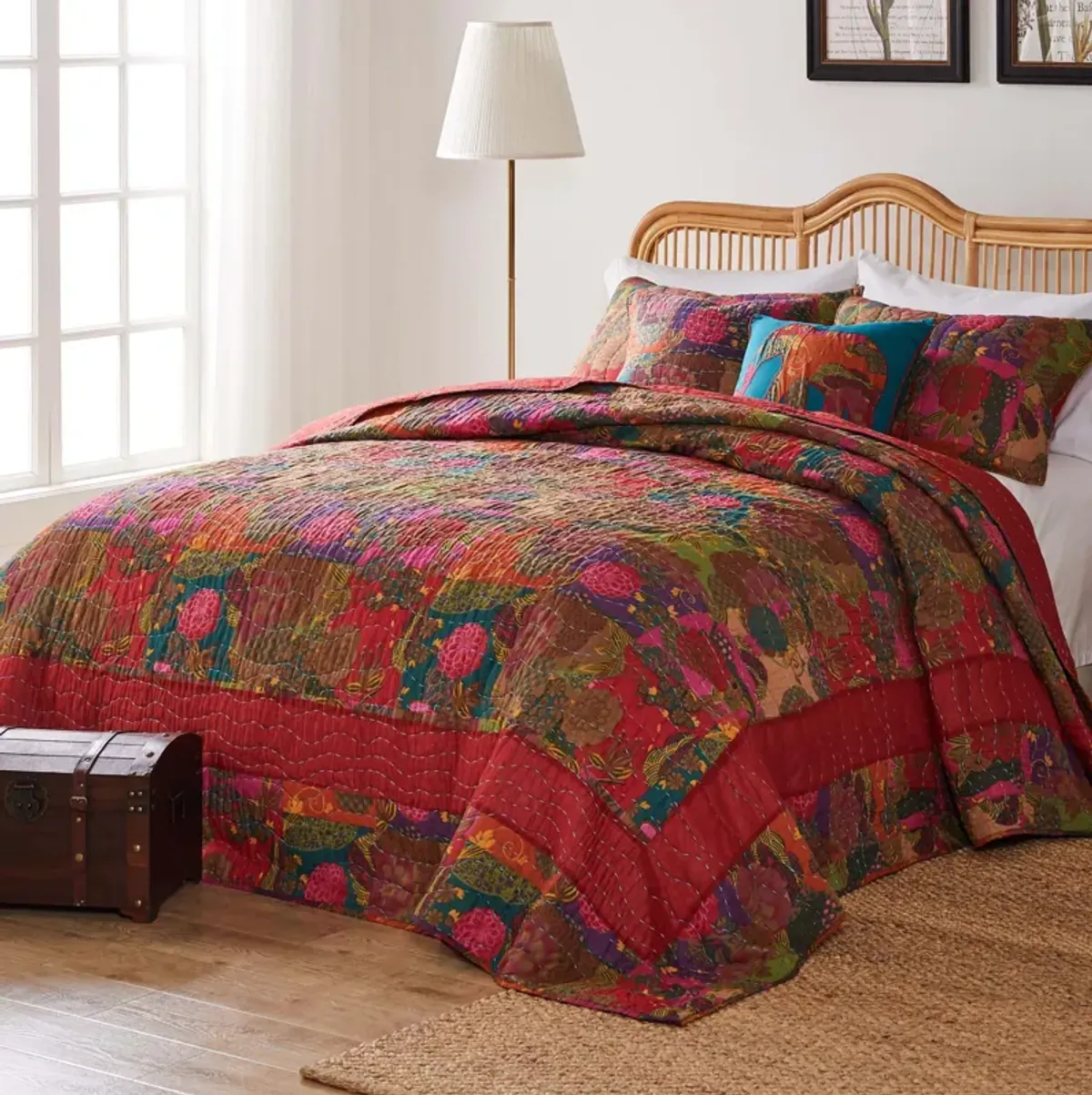 Greenland Home Fashions Jewel Cotton Kantha Quilted Bedspread Set - Jumbo Sized Reversible Quilt Set