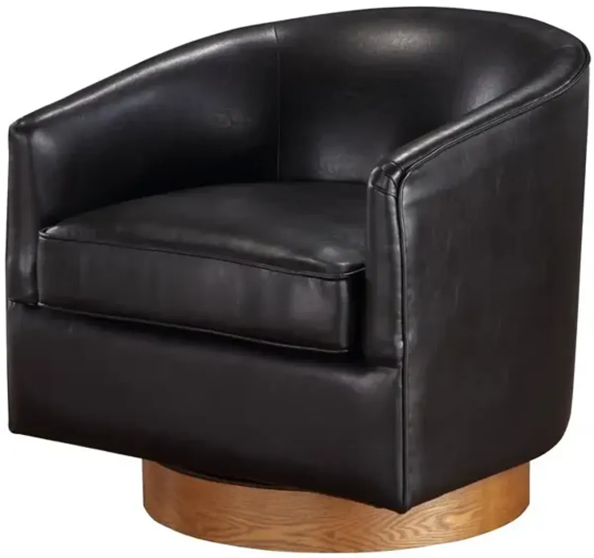 Comfort Pointe Irving Brown Faux Leather Wood Base Barrel Swivel Chair