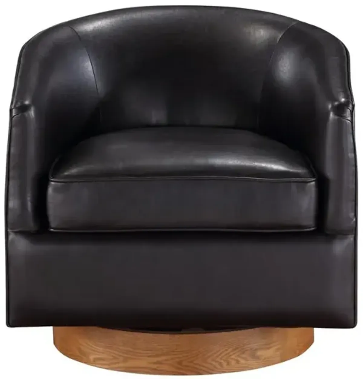 Comfort Pointe Irving Brown Faux Leather Wood Base Barrel Swivel Chair