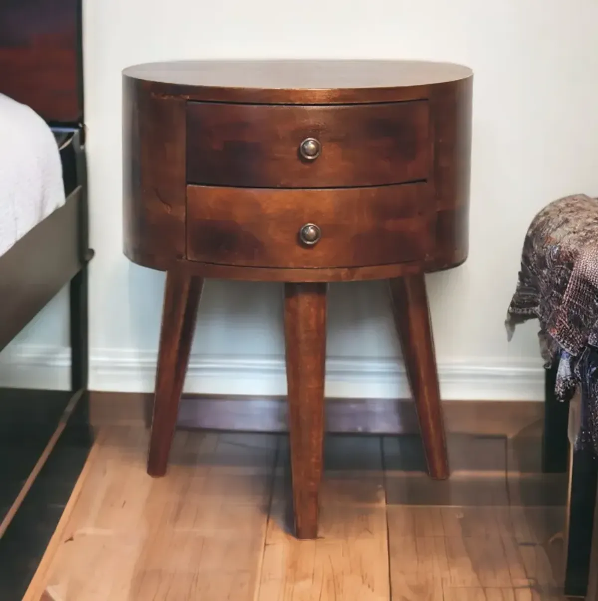 Odyssey Tripod 2 Drawer Solid Wood Nightstand Chestnut