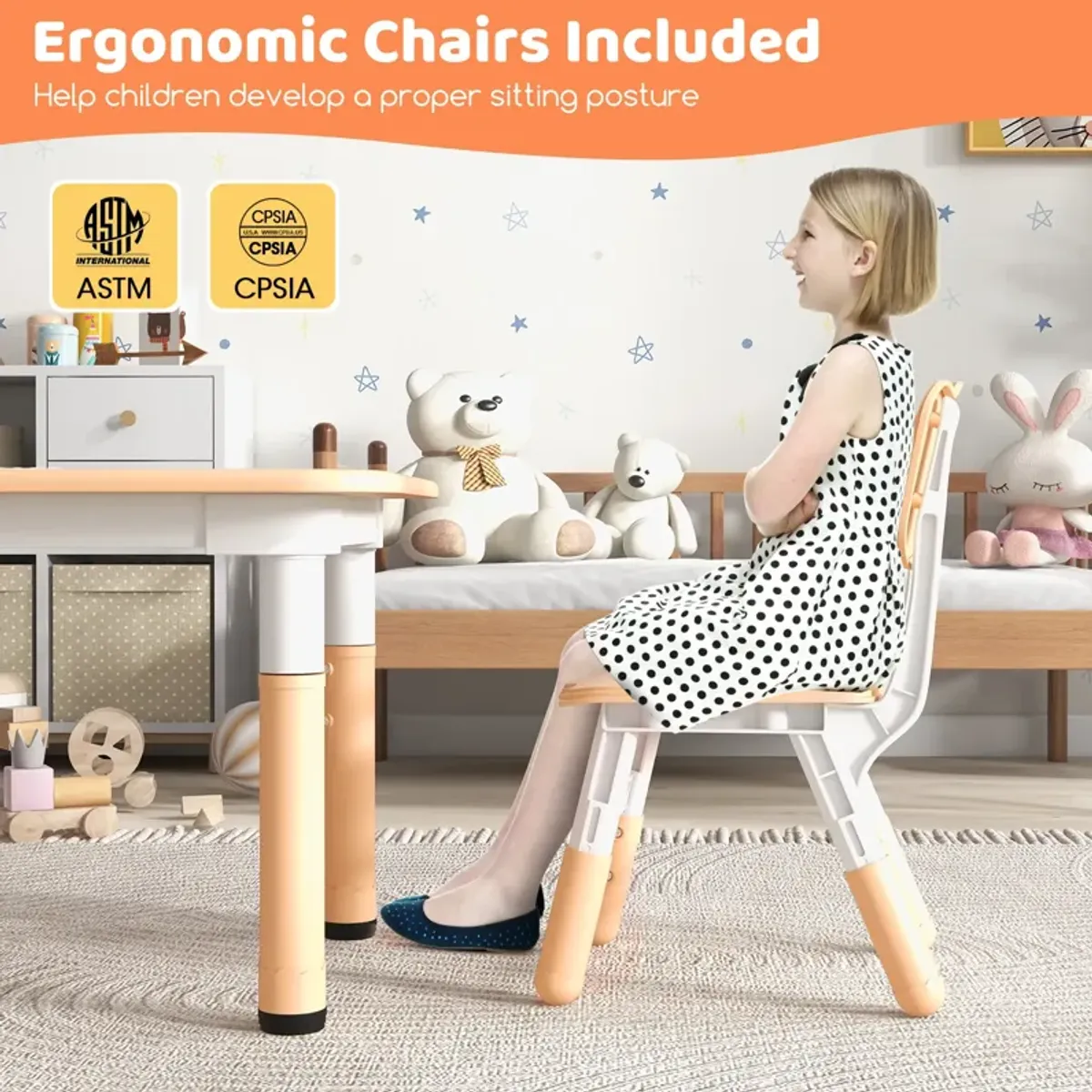 Kids Table and Chairs Set for 4 with Graffiti Desktop