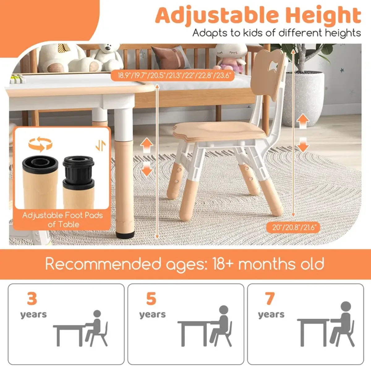 Kids Table and Chairs Set for 4 with Graffiti Desktop