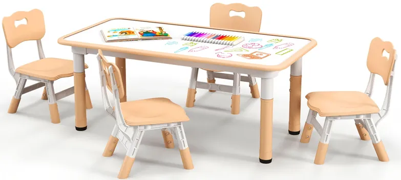 Kids Table and Chairs Set for 4 with Graffiti Desktop