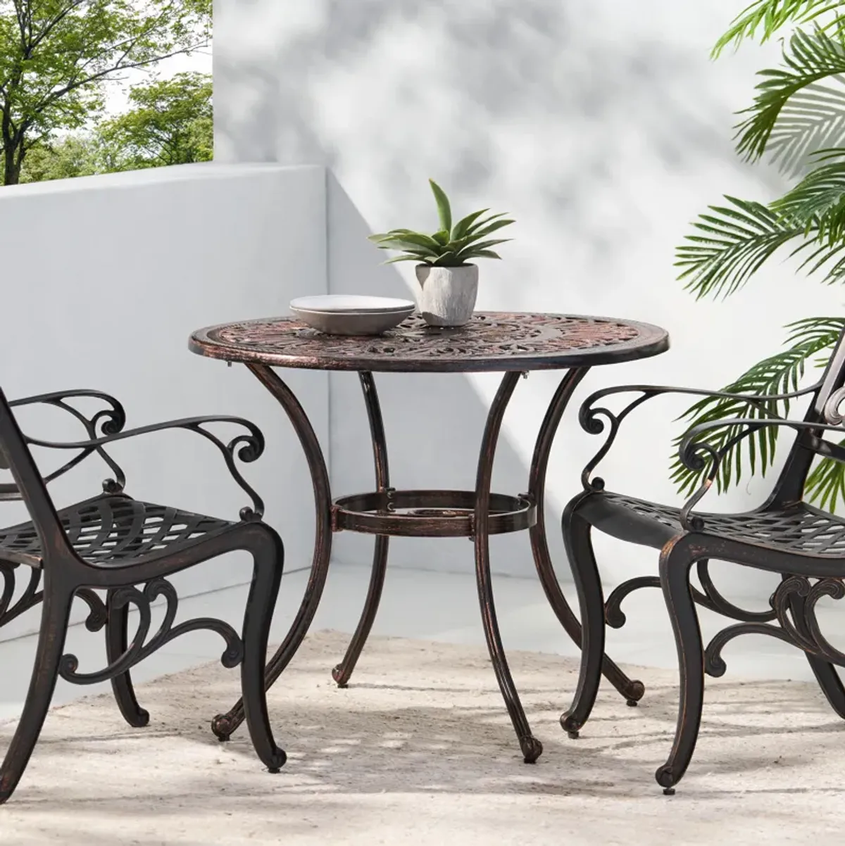 Elegant Outdoor Aluminum Dining Table with Cut-Out Design and Rust Protection