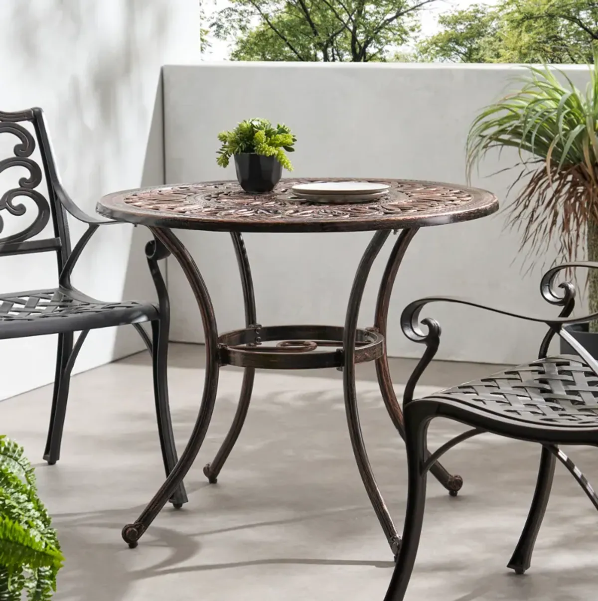 Elegant Outdoor Aluminum Dining Table with Cut-Out Design and Rust Protection