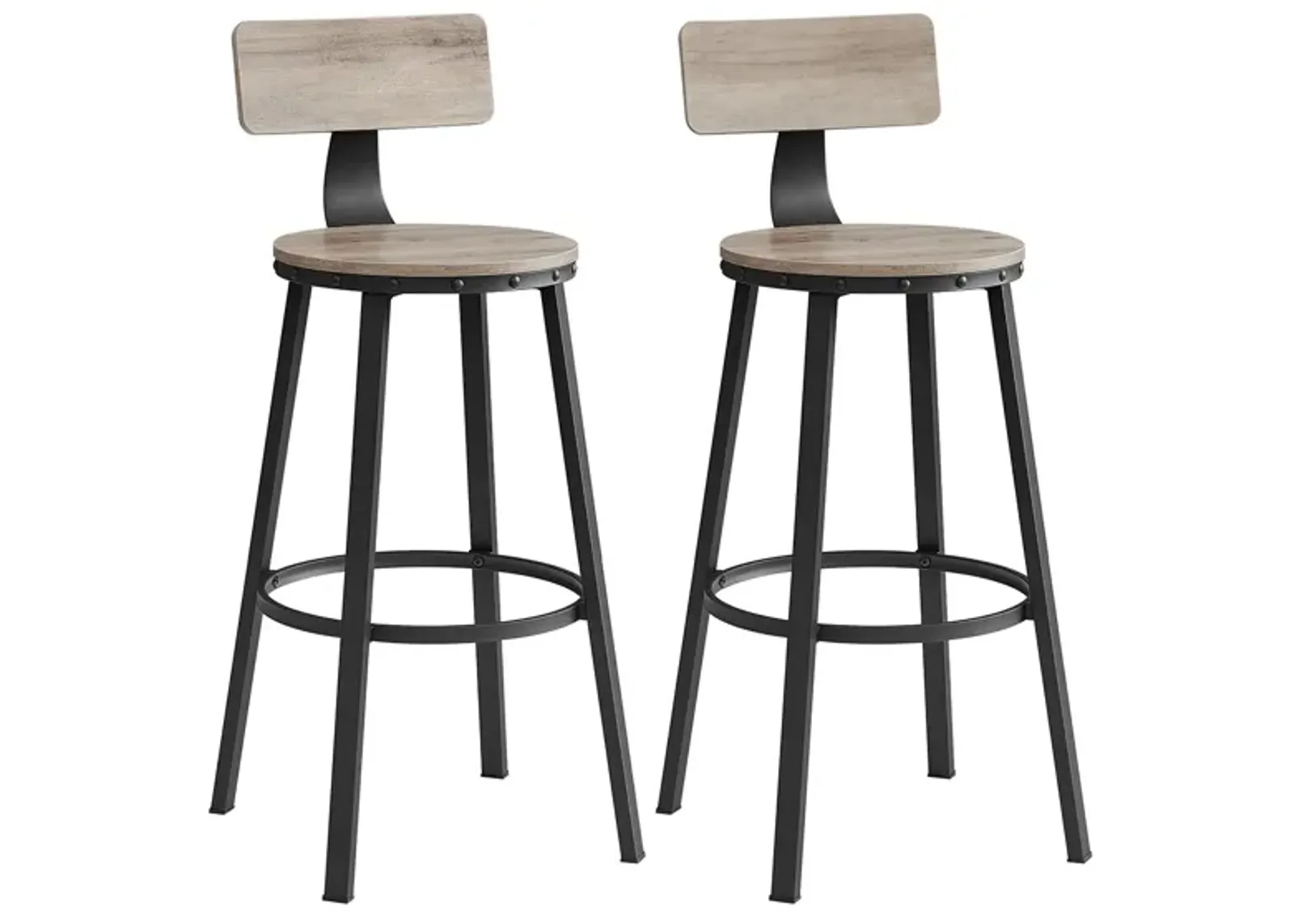 Set of 2 Tall Bar Stools with Backrest – Heavy-Duty Steel Frame for Kitchen