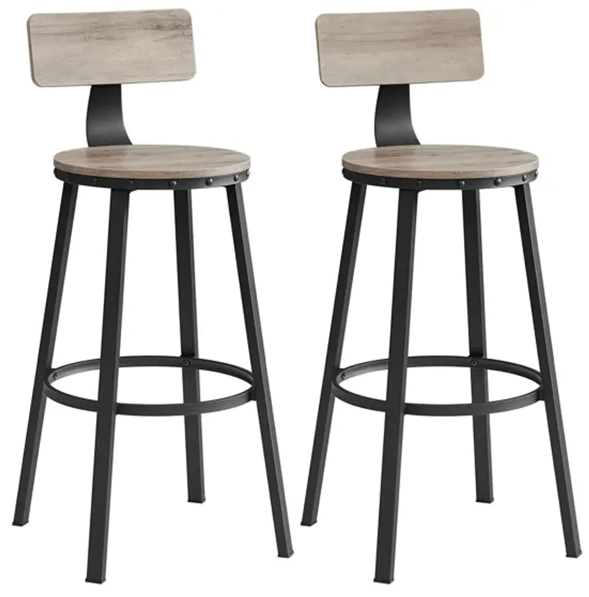 Set of 2 Tall Bar Stools with Backrest – Heavy-Duty Steel Frame for Kitchen