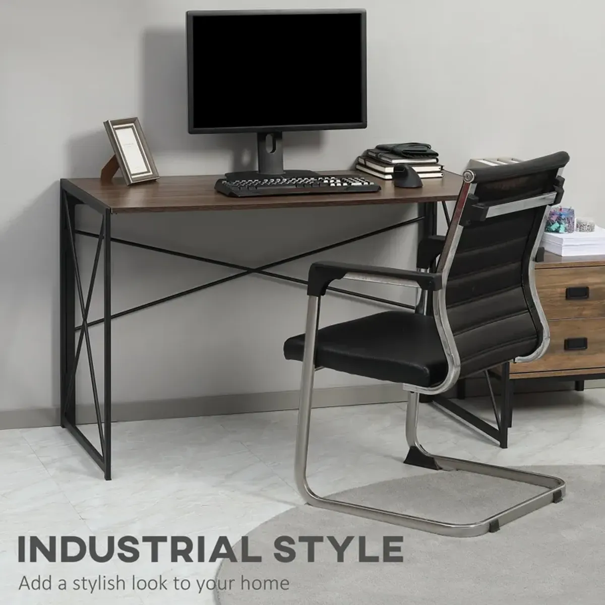 Brown Home Office: 47.25" Folding Computer Desk with Metal Frame