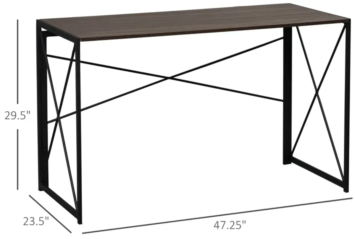 Brown Home Office: 47.25" Folding Computer Desk with Metal Frame