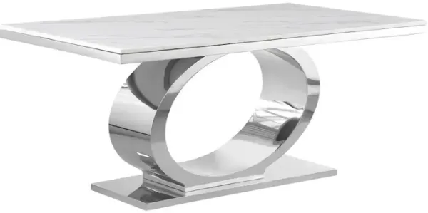 Best Quality Furniture Small 68 Rectangular marble top dining table with a silver color base