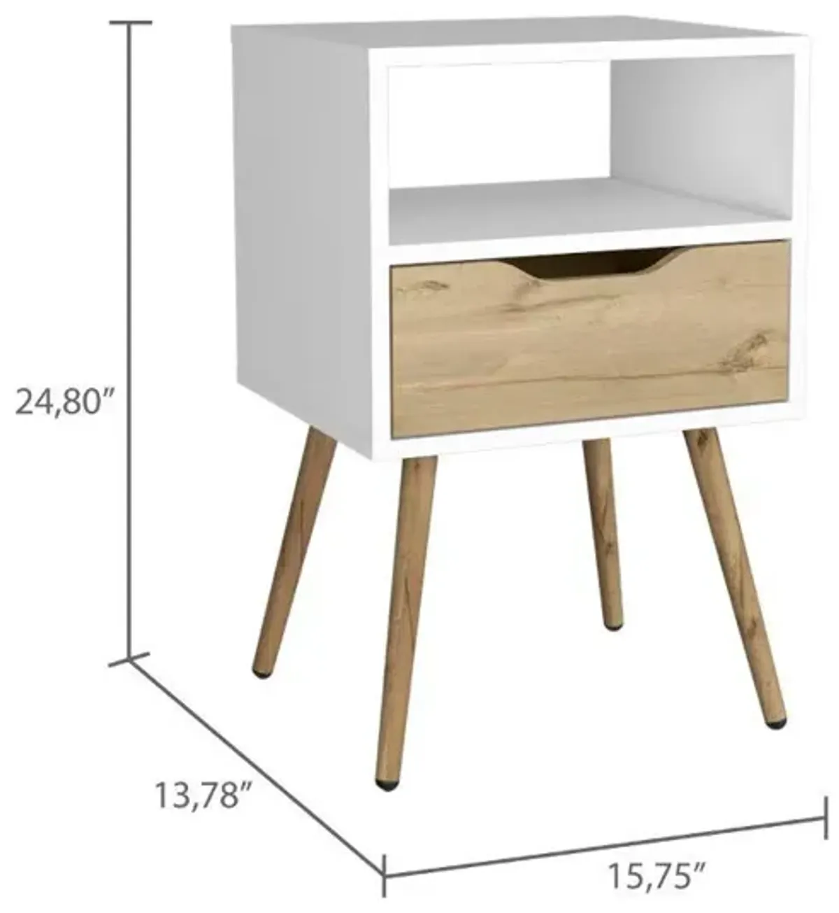 DEPOT E-SHOP Emma Nightstand, Countertop, Four Legs, One Open Shelf, One Drawer-White-Light Oak, For Bedroom