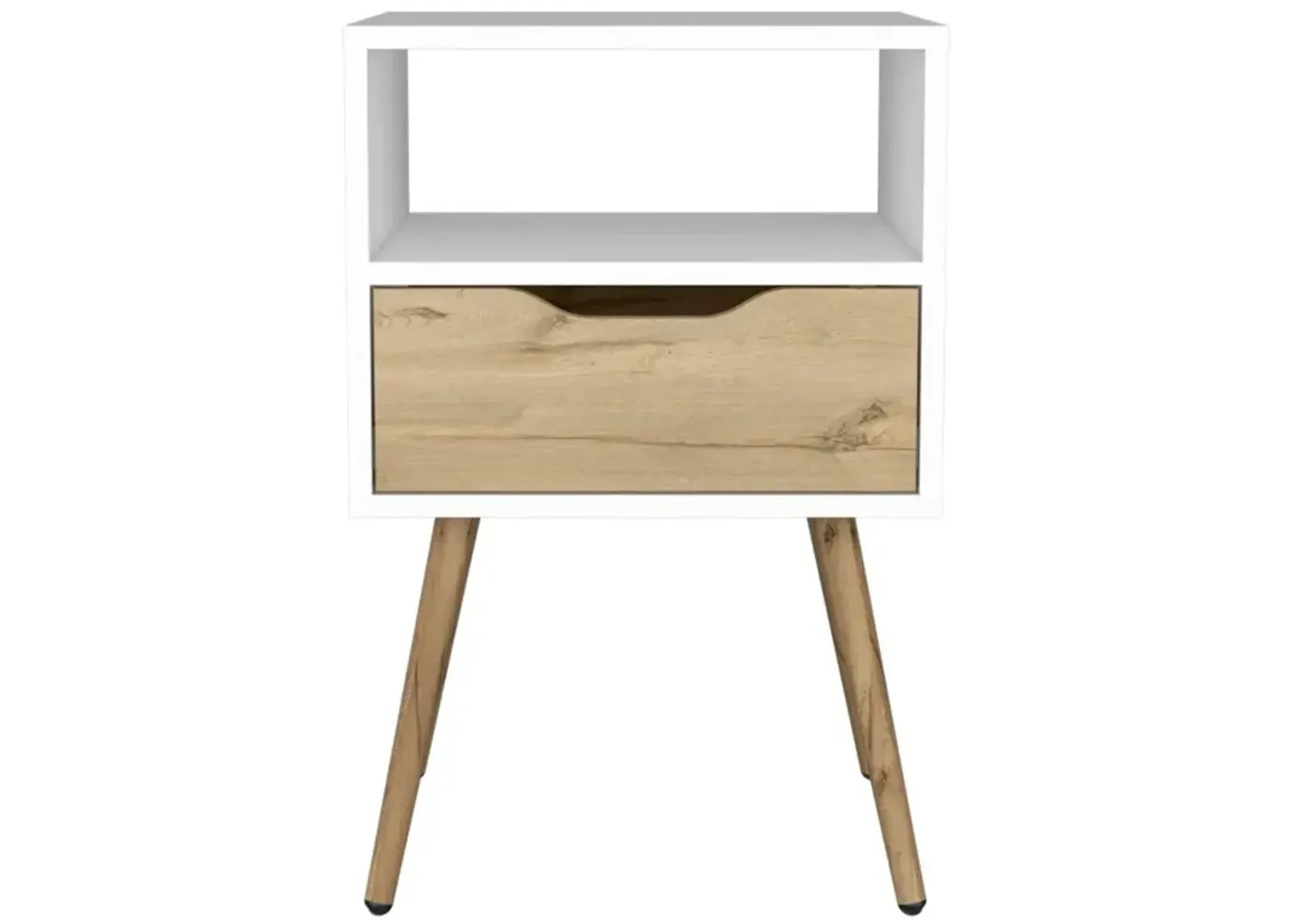 DEPOT E-SHOP Emma Nightstand, Countertop, Four Legs, One Open Shelf, One Drawer-White-Light Oak, For Bedroom