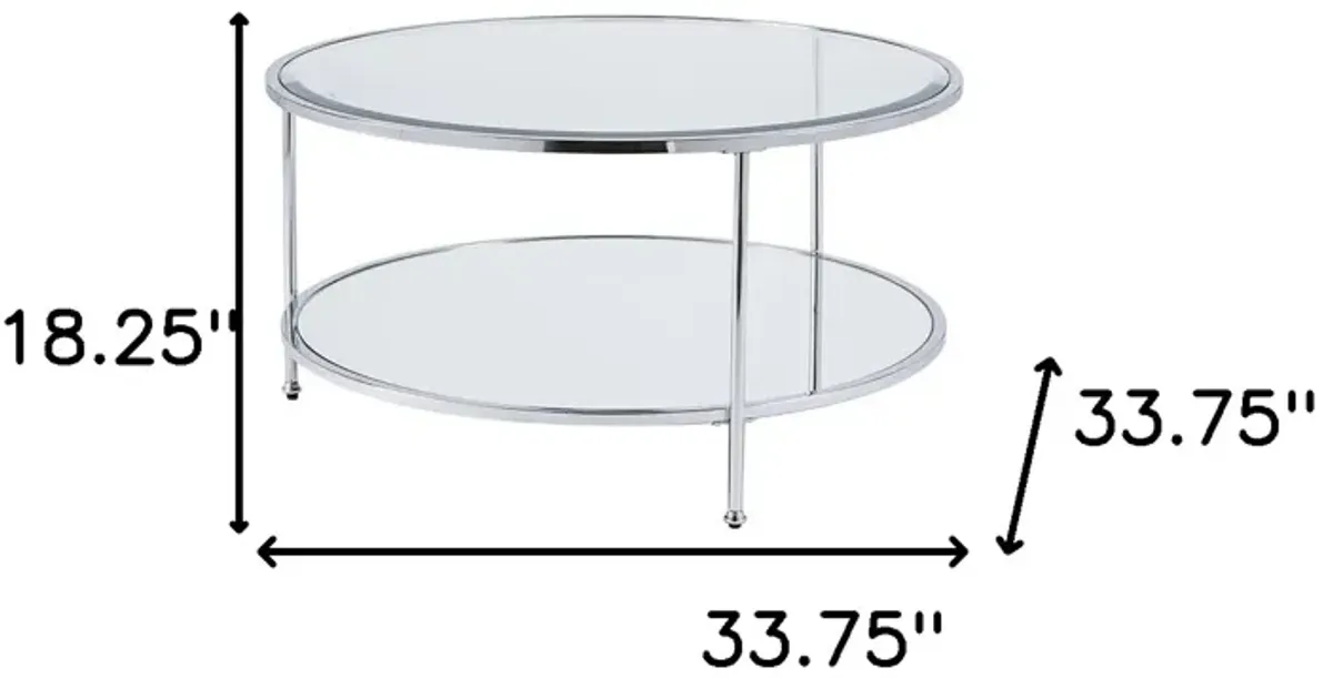 Hivvago 34" Chrome Glass And Metal Round Mirrored Coffee Table