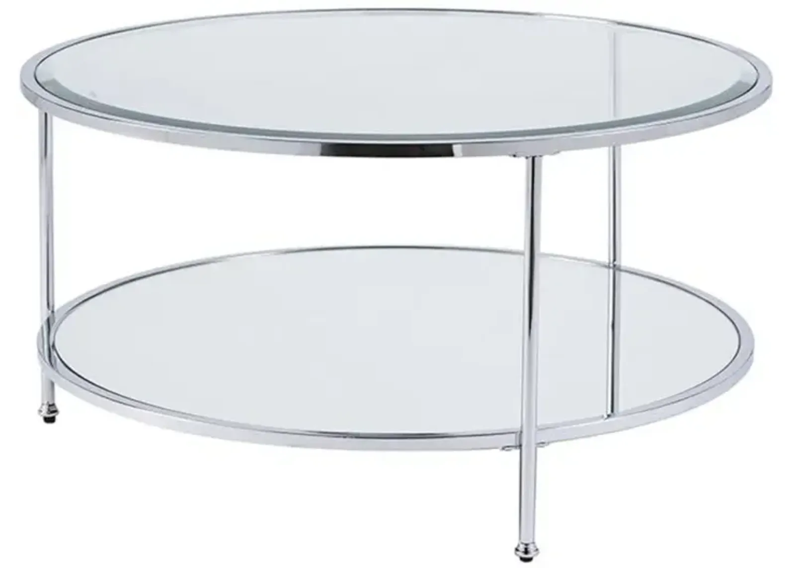 Hivvago 34" Chrome Glass And Metal Round Mirrored Coffee Table