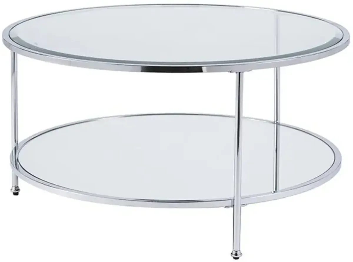 Hivvago 34" Chrome Glass And Metal Round Mirrored Coffee Table