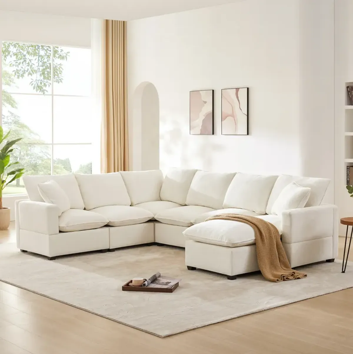 Merax Modern U Shape Modular Sofa with 2 Pillows