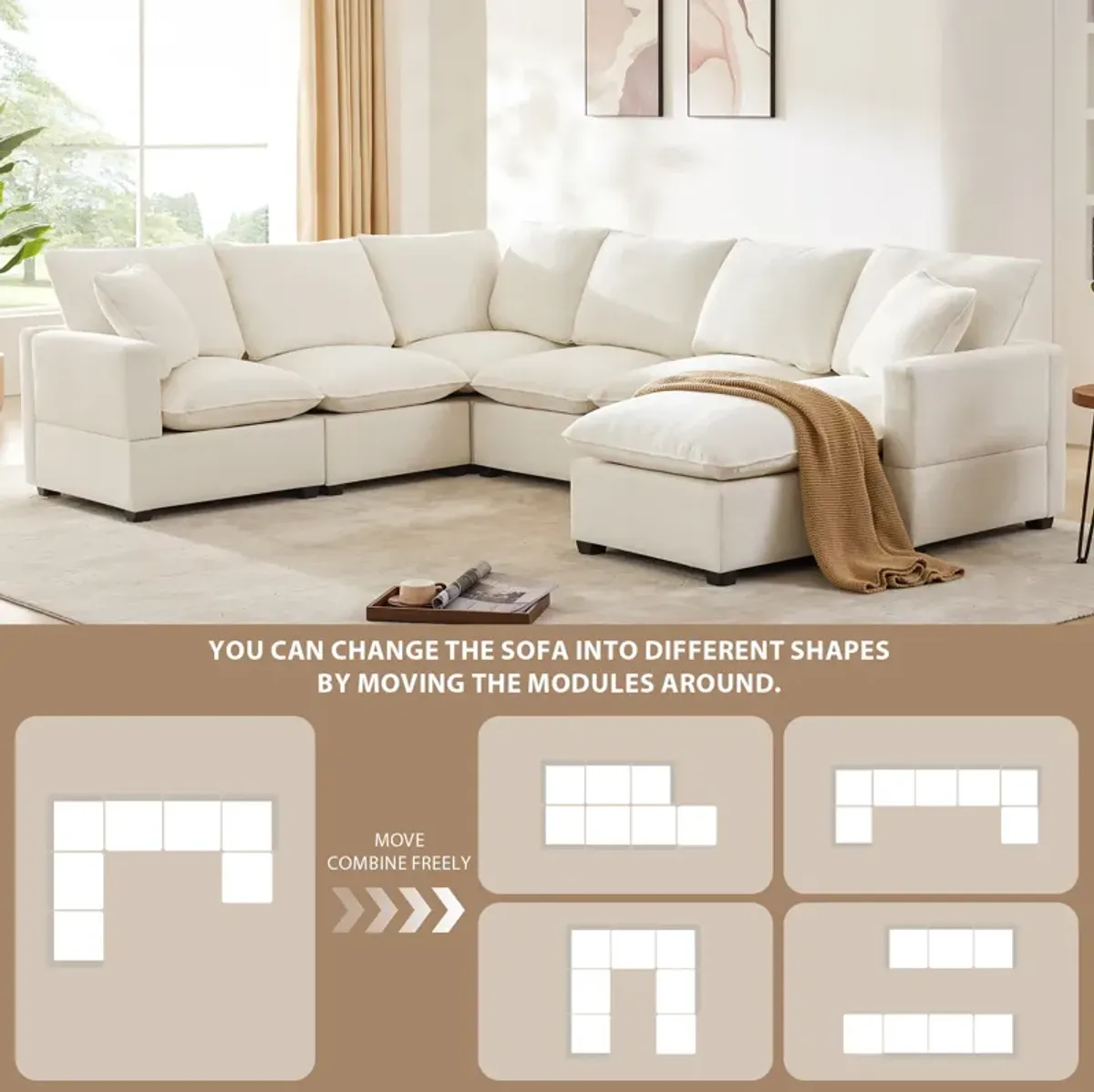 Merax Modern U Shape Modular Sofa with 2 Pillows