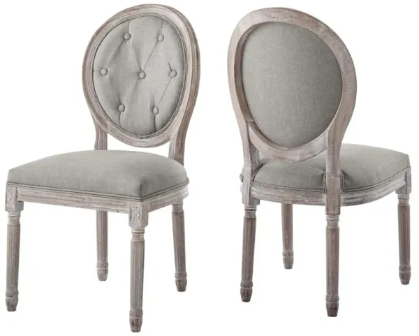 Modway Arise French Vintage Tufted Upholstered Fabric Two Dining Side Chairs in Light Gray