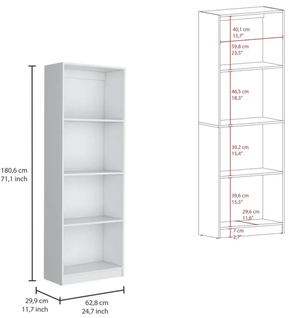 Clawson 4 Piece Living Room Set with 4 Bookcases, White