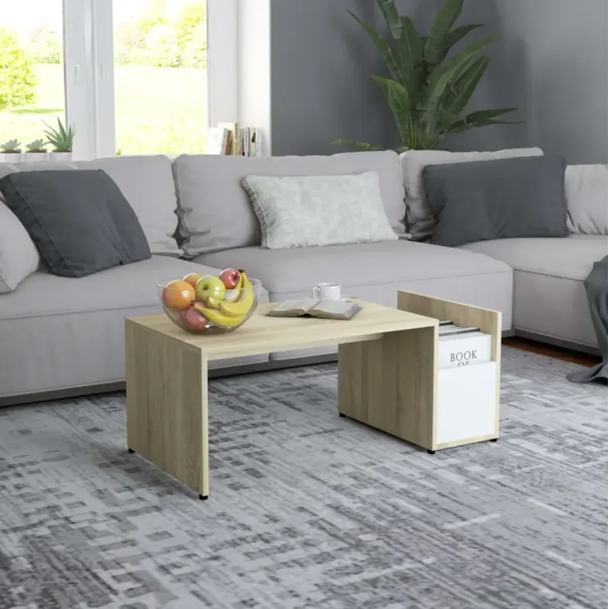 Aisifx Coffee Table White and Sonoma Oak 35.4"x17.7"x13.8" Chipboard