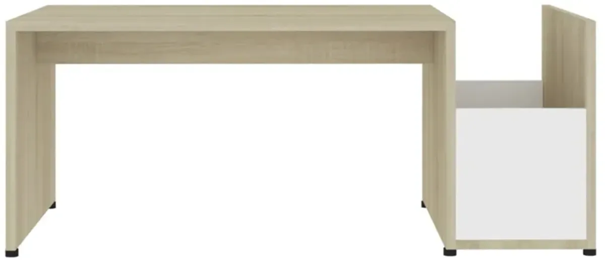 Aisifx Coffee Table White and Sonoma Oak 35.4"x17.7"x13.8" Chipboard