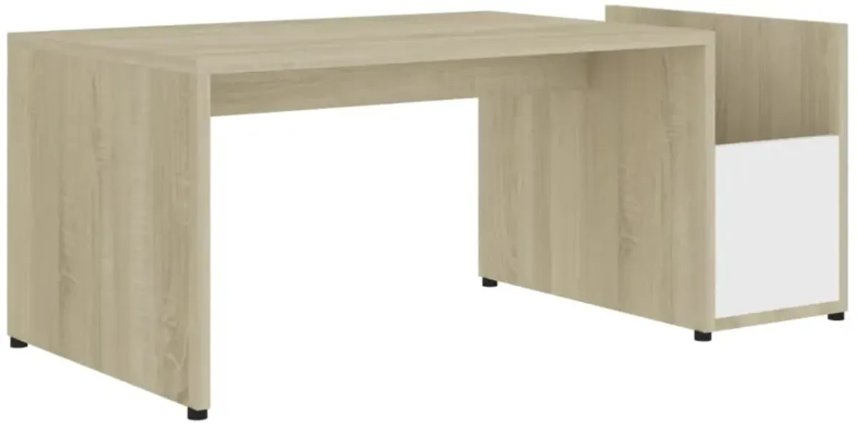 Aisifx Coffee Table White and Sonoma Oak 35.4"x17.7"x13.8" Chipboard