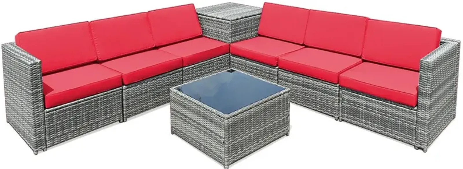 8 Piece Wicker Sofa Rattan Dinning Set Patio Furniture with Storage Table