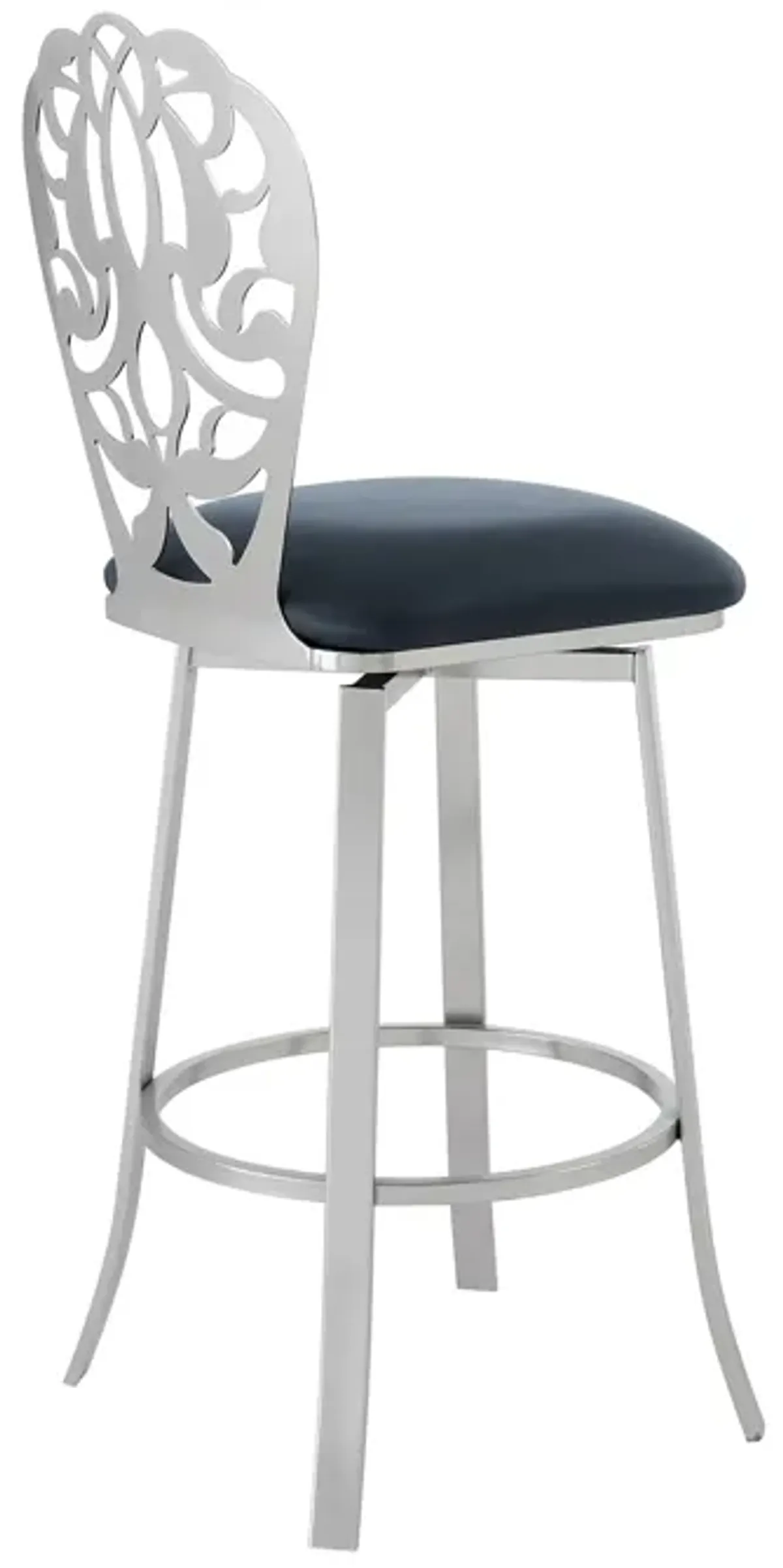 Cherie Contemporary Bar Height Barstool in Brushed Stainless Steel Finish and Gray Faux Leather