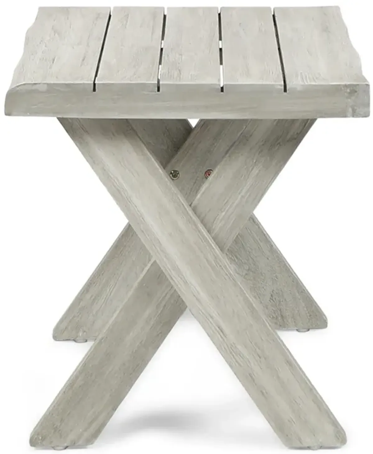 Outdoor Side End Table, 18 Inch Sandblasted Teak, Gray Acacia Wood - Benzara