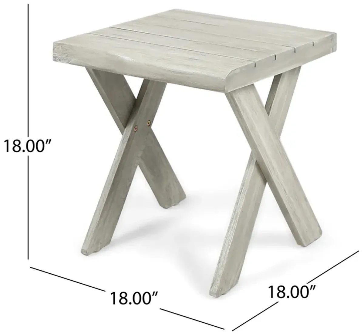 Outdoor Side End Table, 18 Inch Sandblasted Teak, Gray Acacia Wood - Benzara