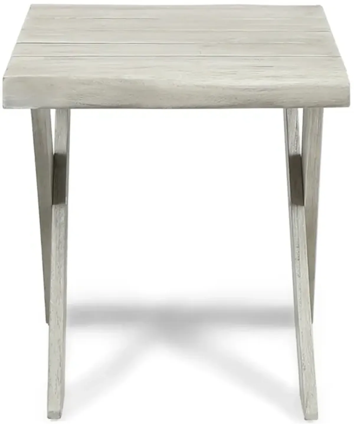 Outdoor Side End Table, 18 Inch Sandblasted Teak, Gray Acacia Wood - Benzara