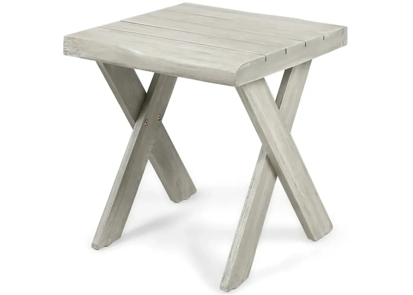 Outdoor Side End Table, 18 Inch Sandblasted Teak, Gray Acacia Wood - Benzara