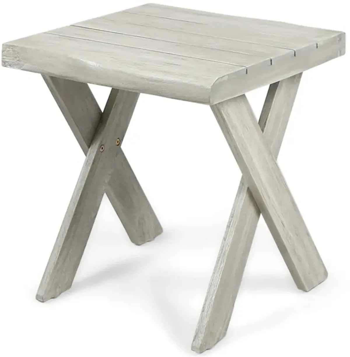 Outdoor Side End Table, 18 Inch Sandblasted Teak, Gray Acacia Wood - Benzara