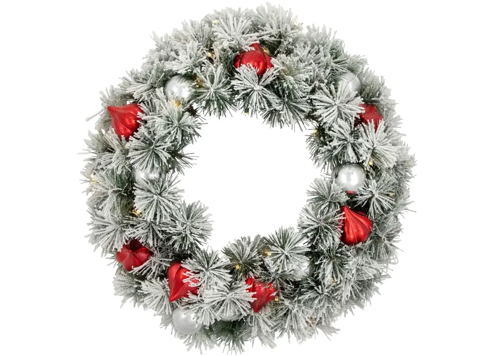 Pre-Lit Snowy Bristle Pine Christmas Wreath  24-Inch  Warm White LED Lights