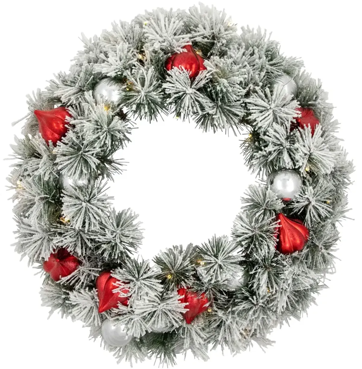 Pre-Lit Snowy Bristle Pine Christmas Wreath  24-Inch  Warm White LED Lights