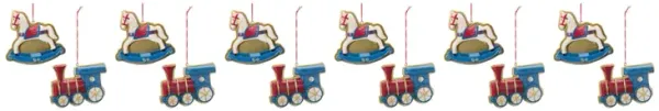 Rocking Horse and Train Christmas Ornaments for Holiday Tree Decoration (Set of 12)