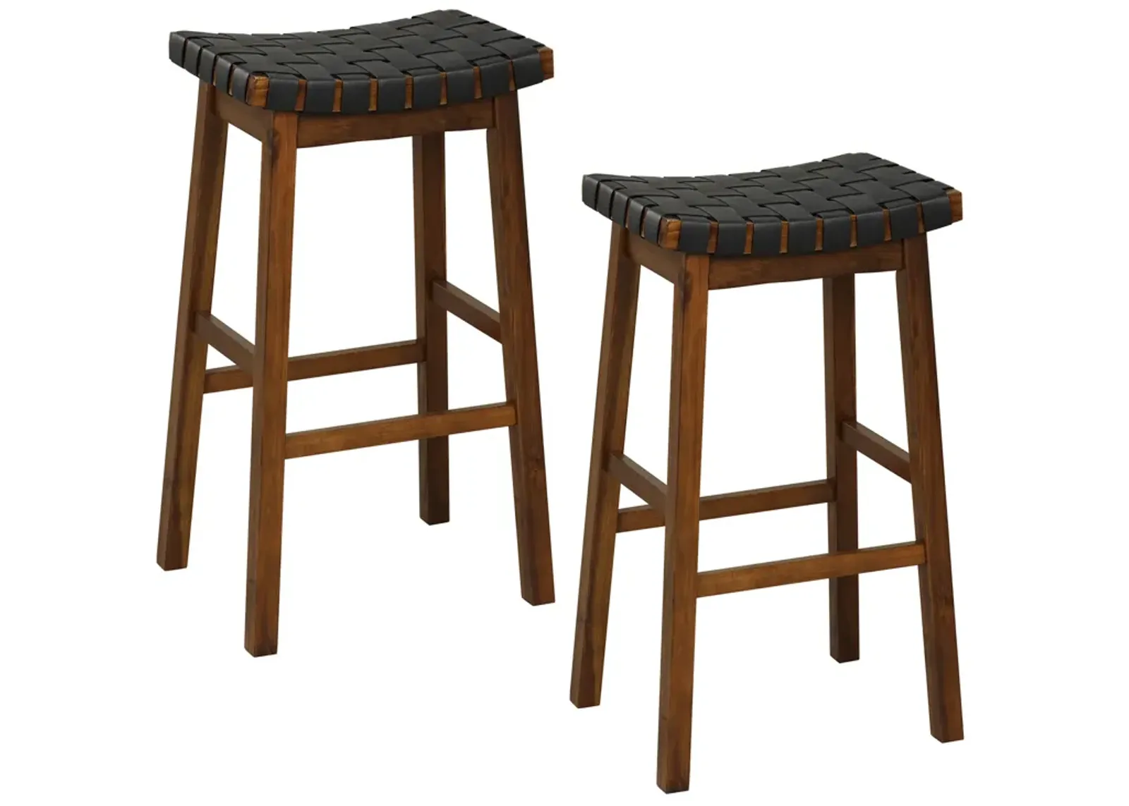 Faux PU Leather Bar Height Stools Set of 2 with Woven Curved Seat-29 Inches