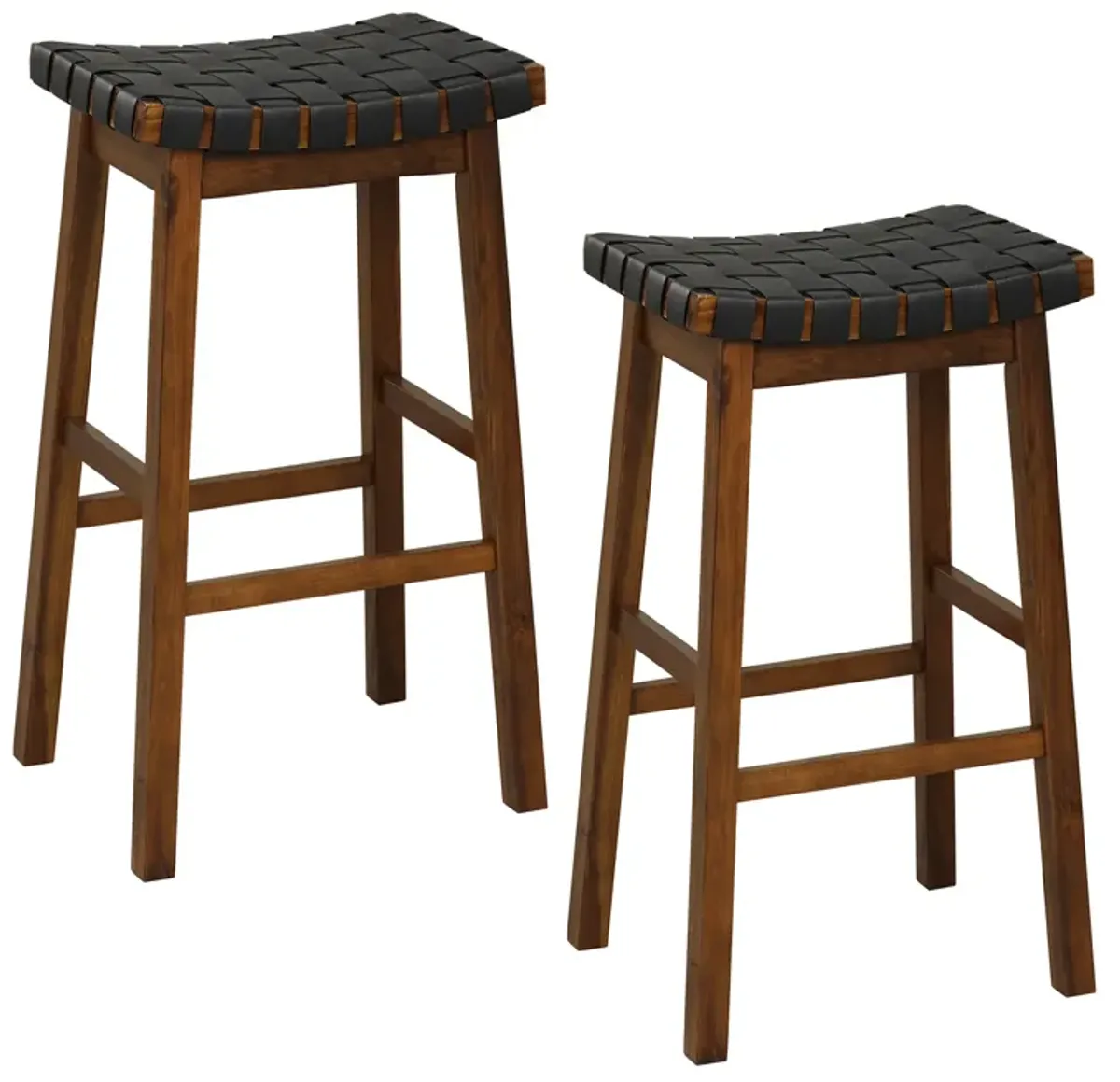 Faux PU Leather Bar Height Stools Set of 2 with Woven Curved Seat-29 Inches