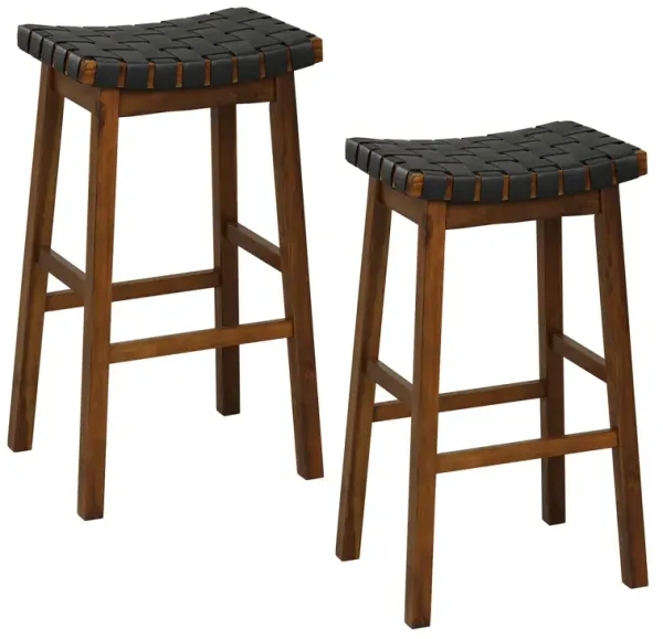 Faux PU Leather Bar Height Stools Set of 2 with Woven Curved Seat-29 Inches