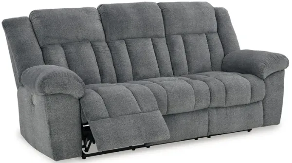 Kendy Power Recliner Sofa, Adjustable Headrest, Gray Polyester 91 Inch - Benzara
