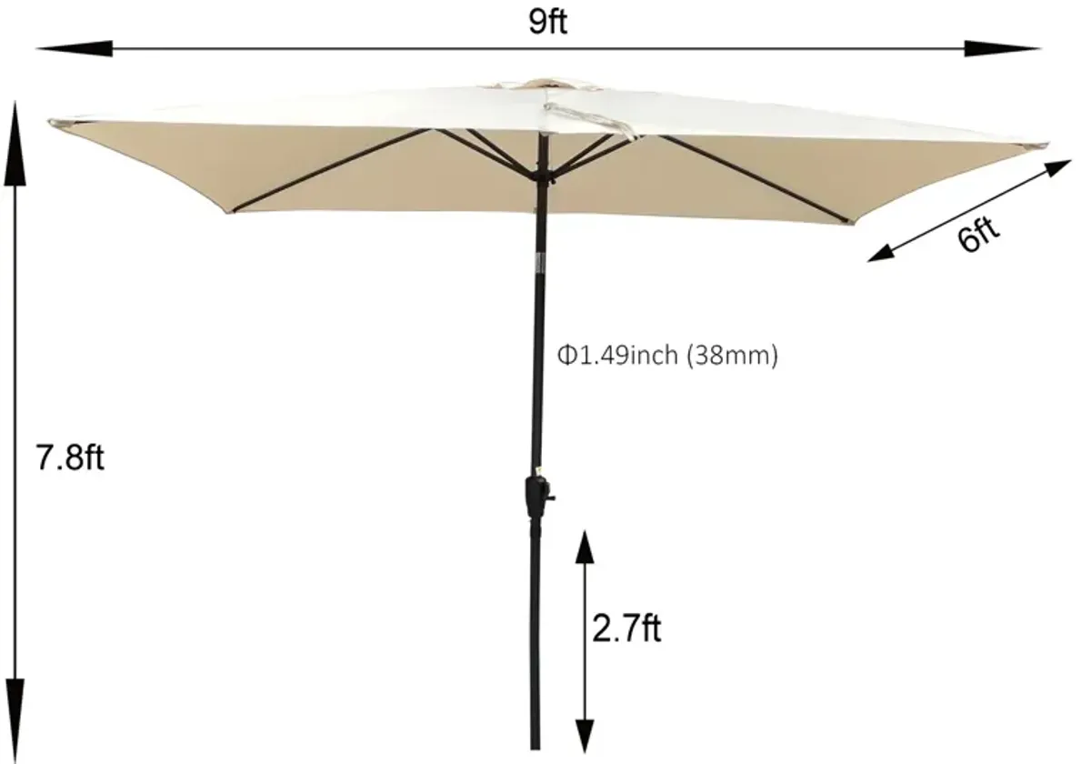 6 X 9FT Patio Umbrella Outdoor Waterproof Umbrella With Crank And Push Button Tilt